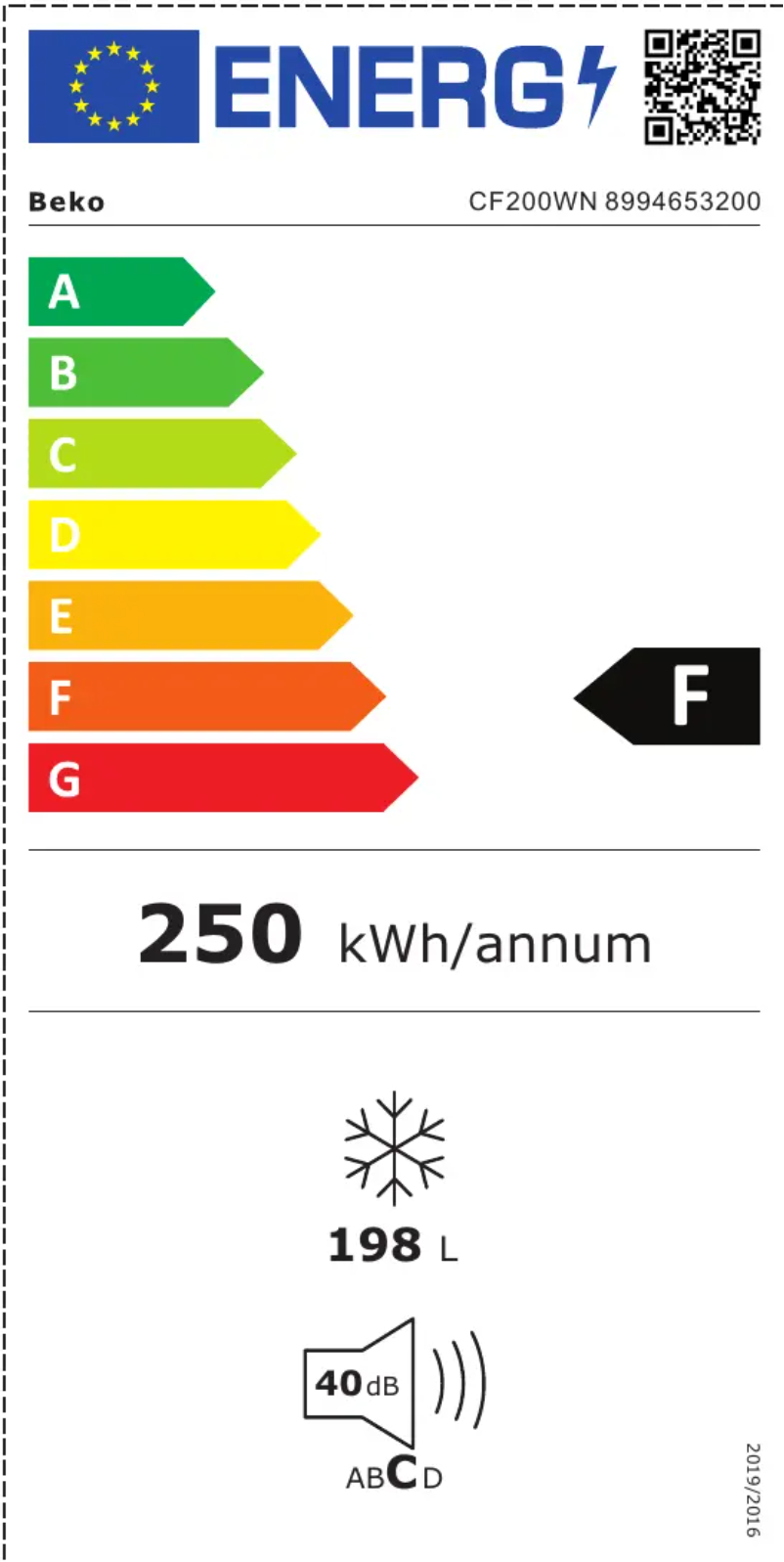 Page 1 of the manual Energy Label Beko CF200WN