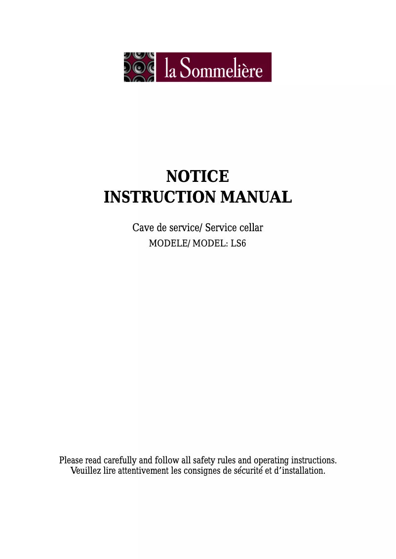 Page 1 of the manual User Manual La Sommelière LS6