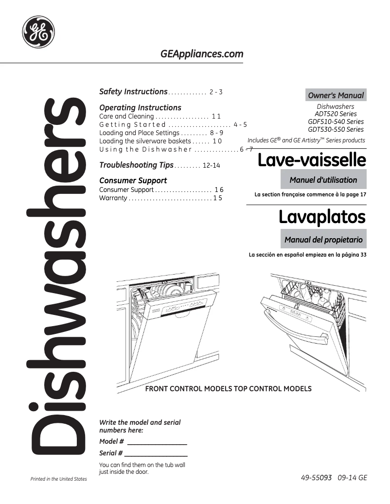 Page 1 of the manual Instruction Manual GE GDF510PSDSS