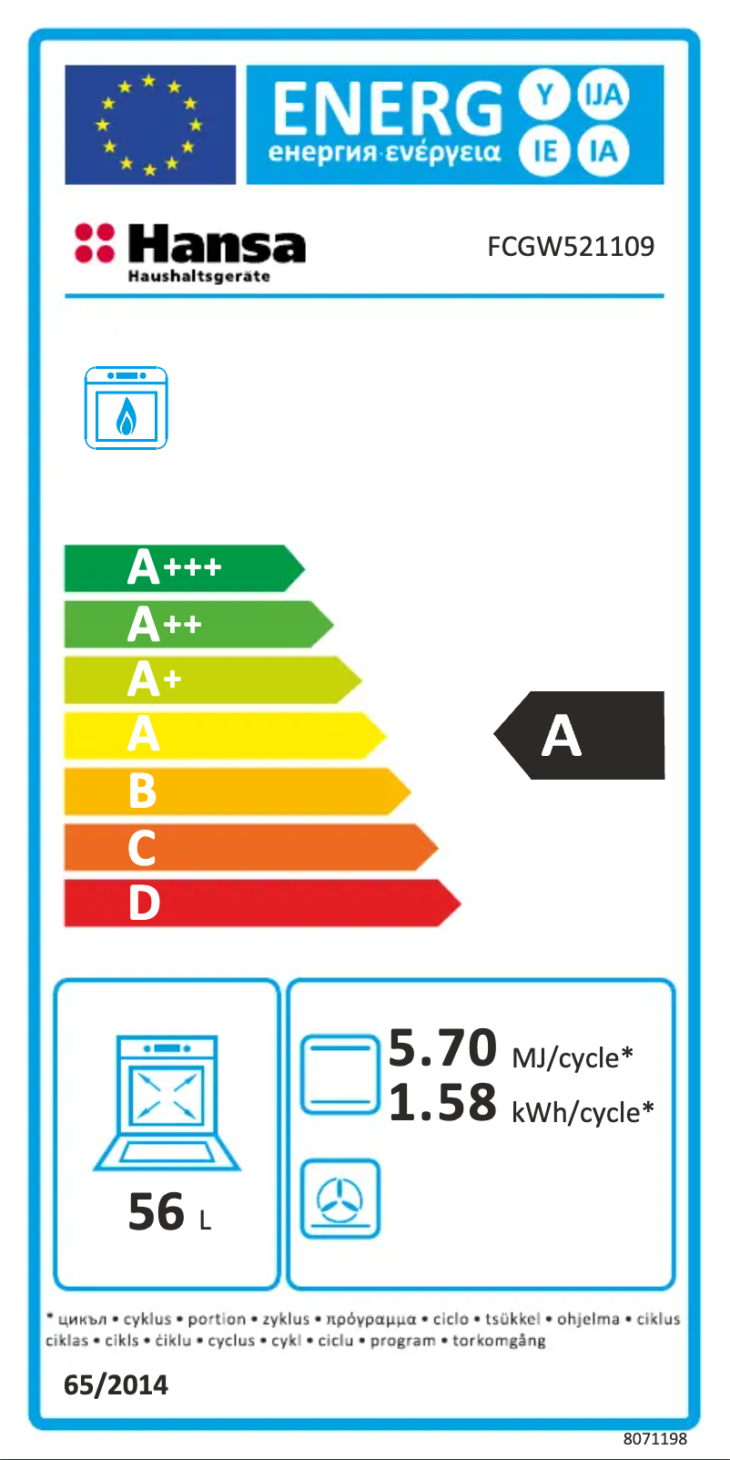 Page 1 of the manual Energy Label Hansa FCGW521109