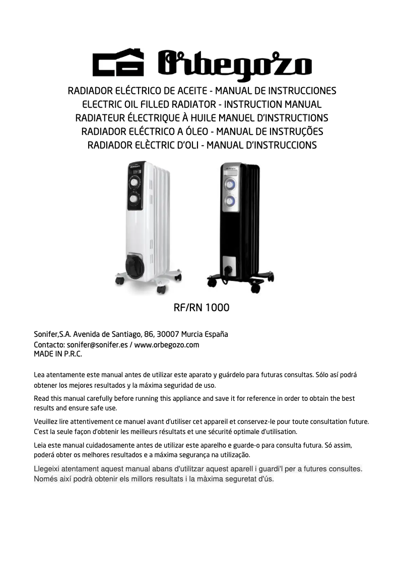 First page image of the manual for RN 1000