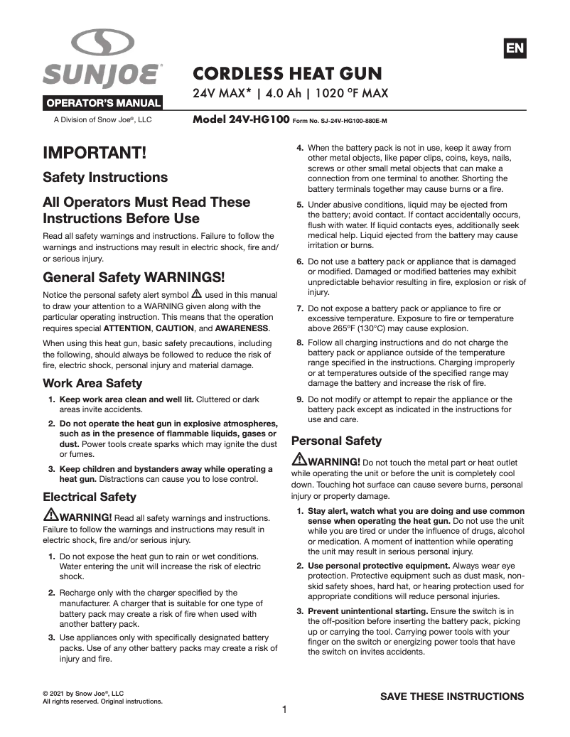 First page image of the manual for 24V-HG100