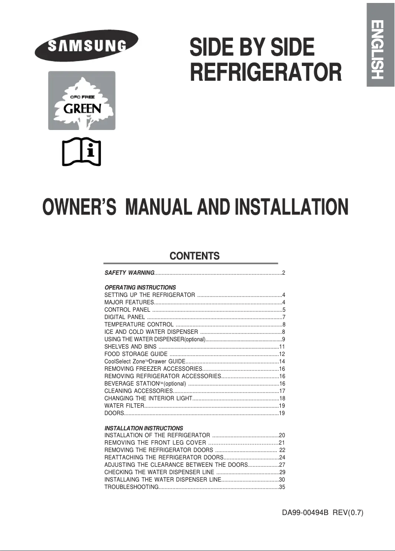 Page 1 of the manual User Manual Samsung RS21DCSV