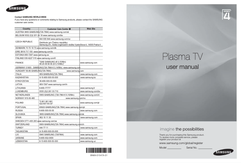 First page image of the manual for PS42A467P1M