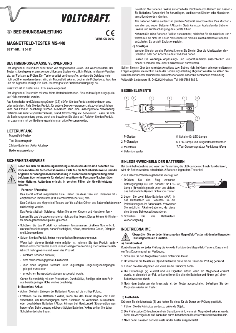 Page 1 of the manual User Manual Voltcraft MS-440