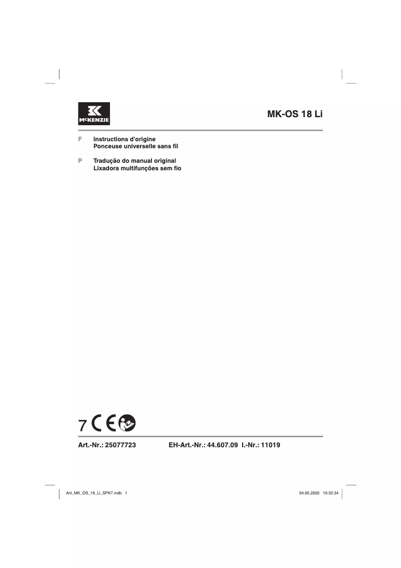 First page image of the manual for MK-OS 18 Li