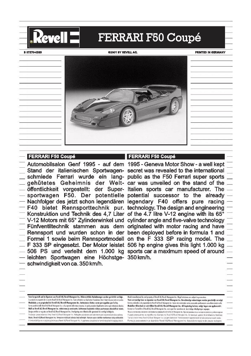Page 1 of the manual User Manual Revell F50 Ferrari