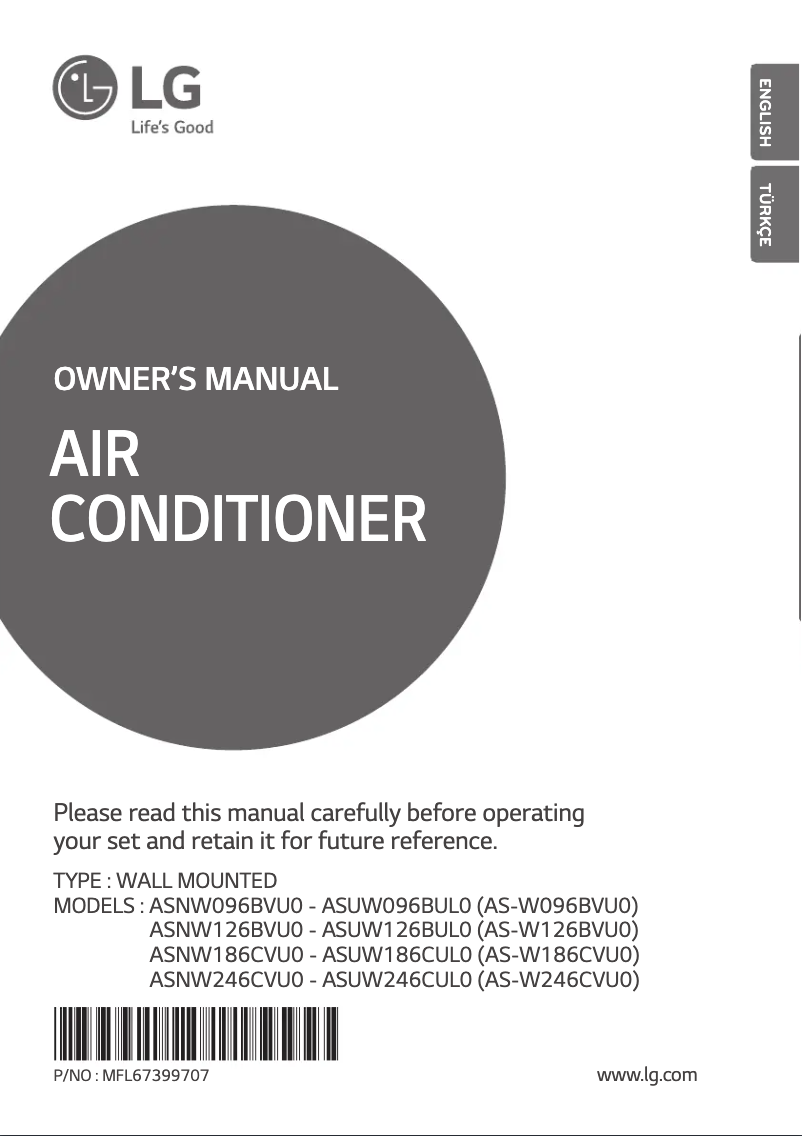 First page image of the manual for ASNW186CVU0