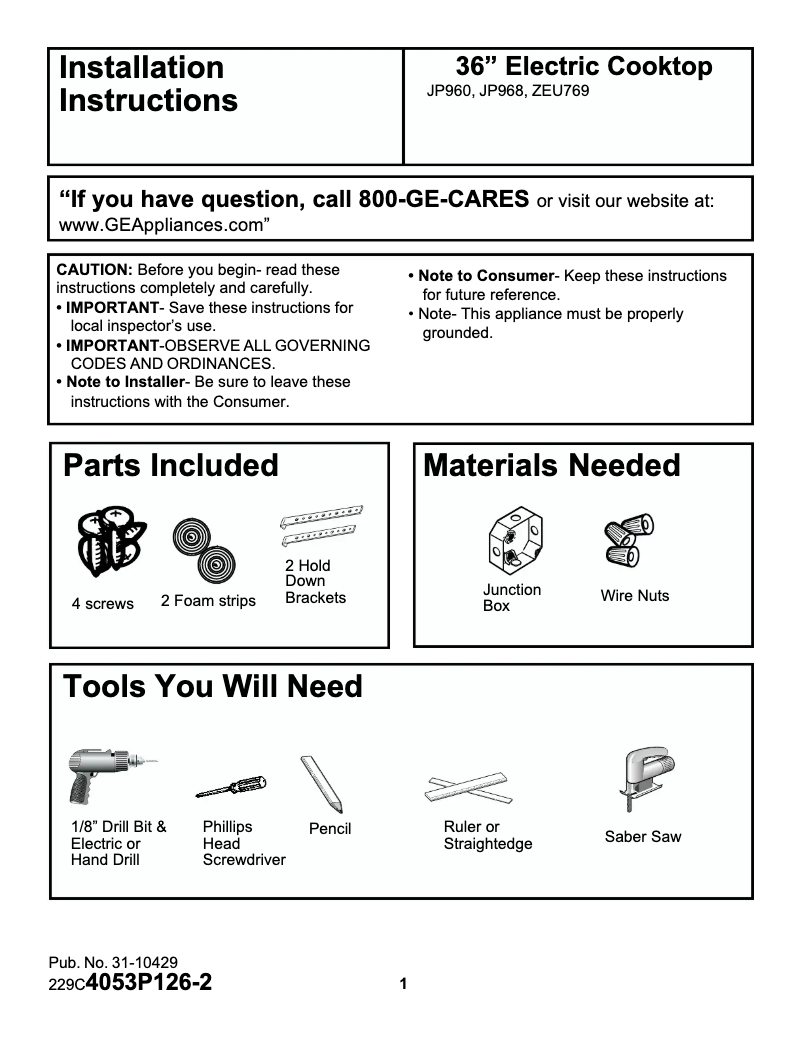 First page image of the manual for Profile Performance JP960BABB
