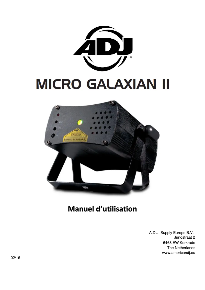 Page 1 of the manual User Manual Adj Micro Galaxian II