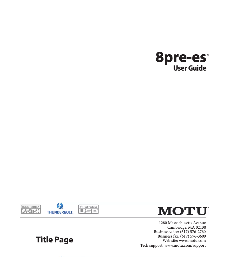 Page 1 of the manual User Manual Motu 8pre-es