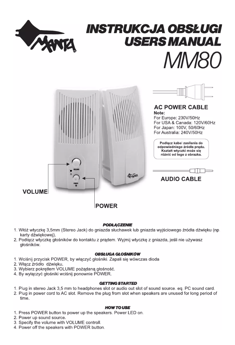 First page image of the manual for MM80
