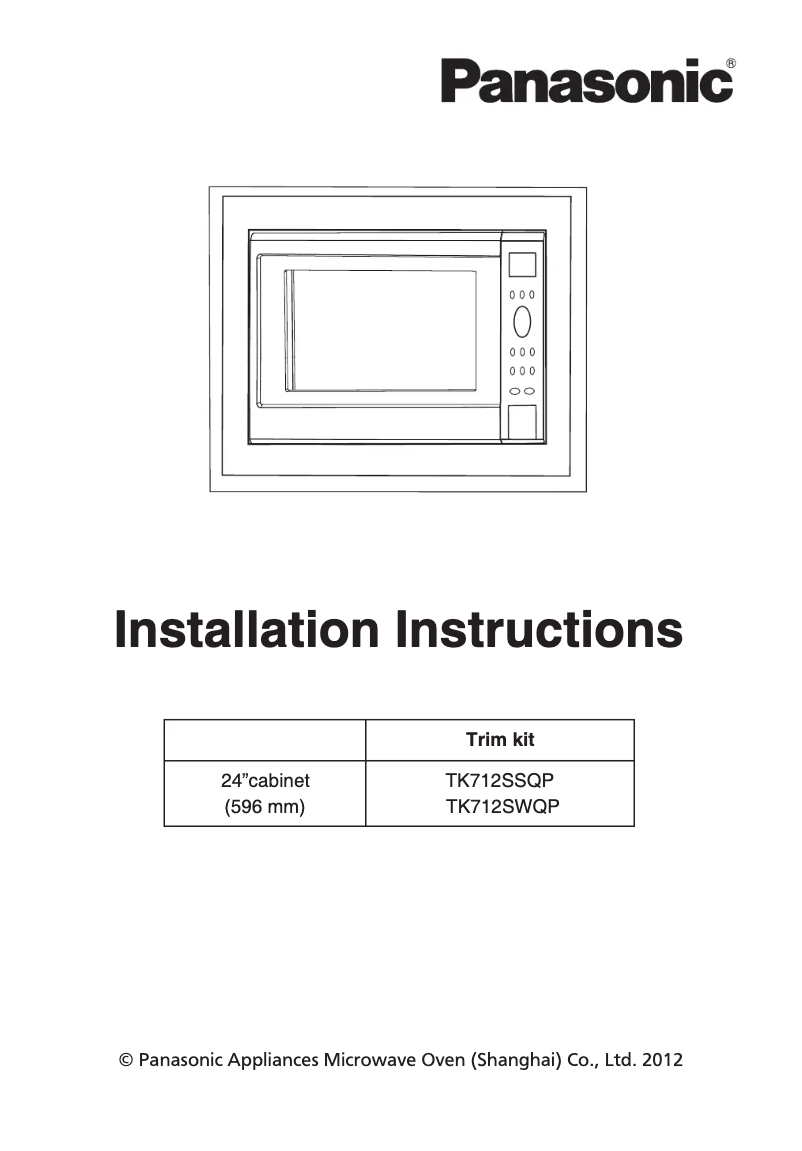 Page 1 of the manual Installation Guide Panasonic Inverter NN-ST785S