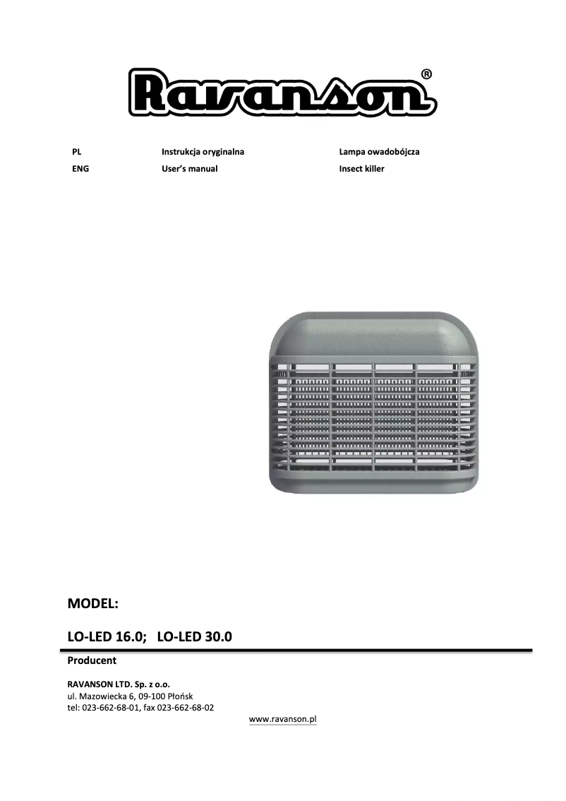 Page 1 of the manual User Manual Ravanson LO-LED 16.0