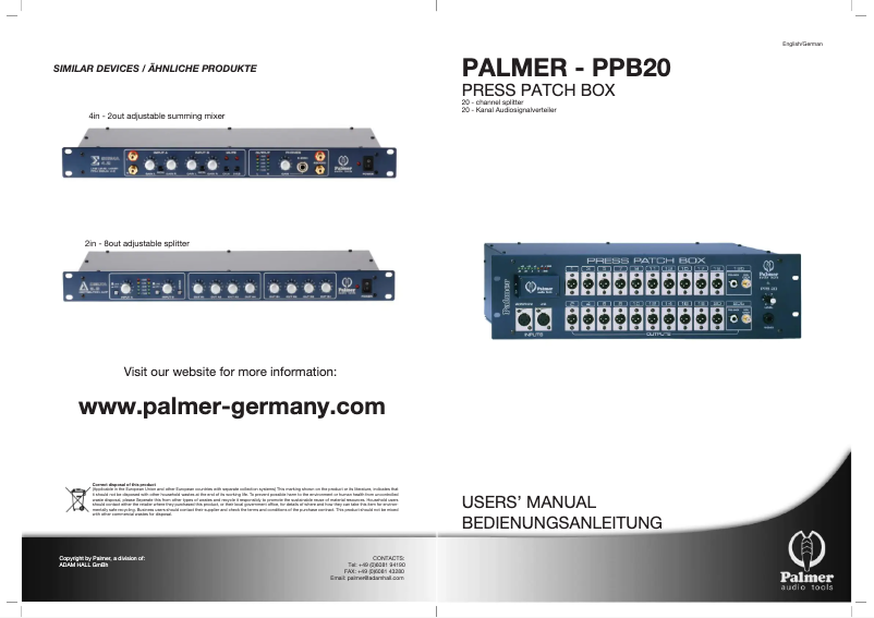 Page 1 of the manual User Manual Palmer PPB20