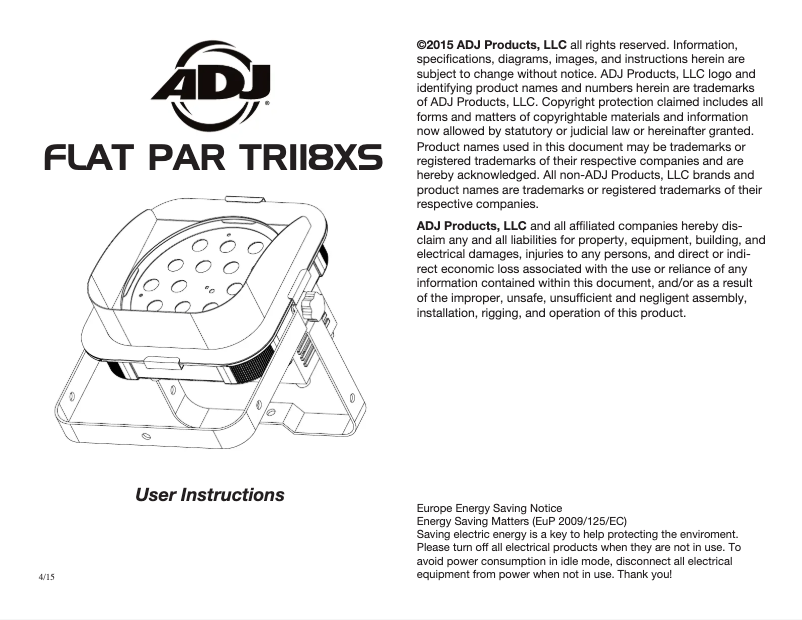 First page image of the manual for Flat Par TRI18XS