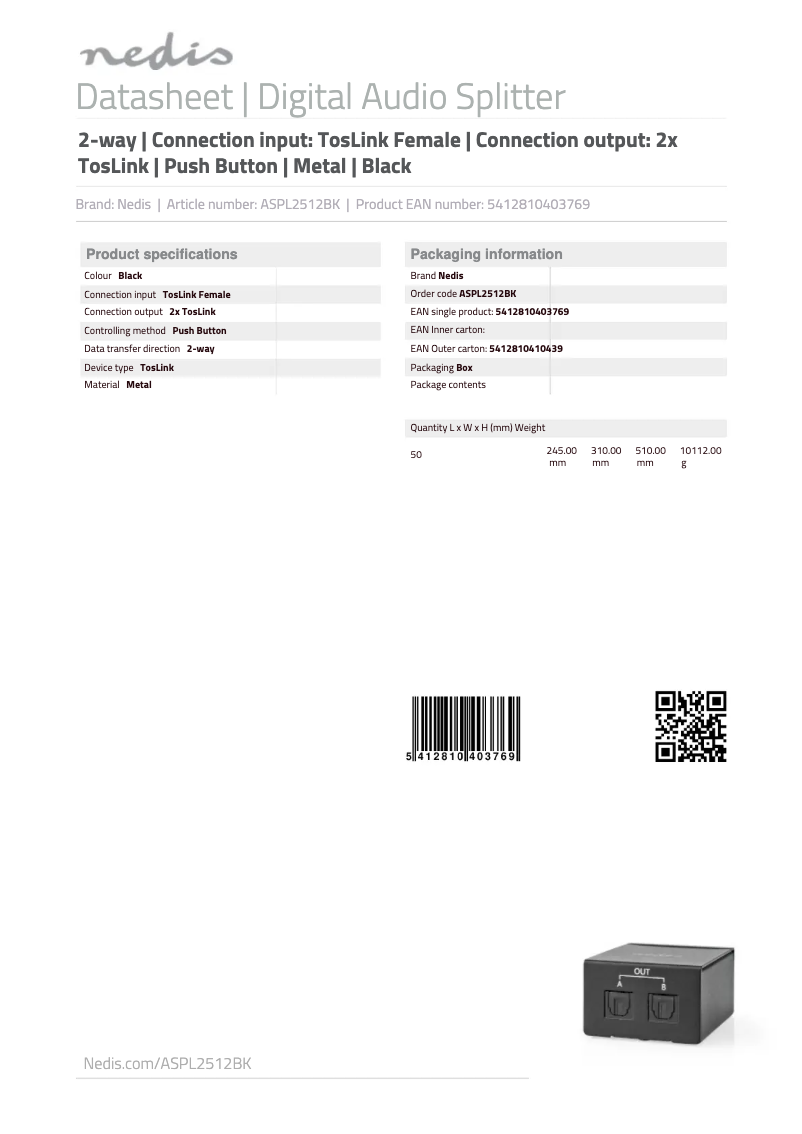 First page image of the manual for ASPL2512BK