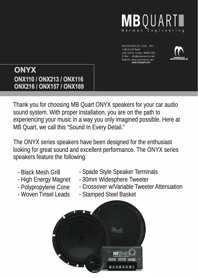 First page image of the manual for Onyx Onx110