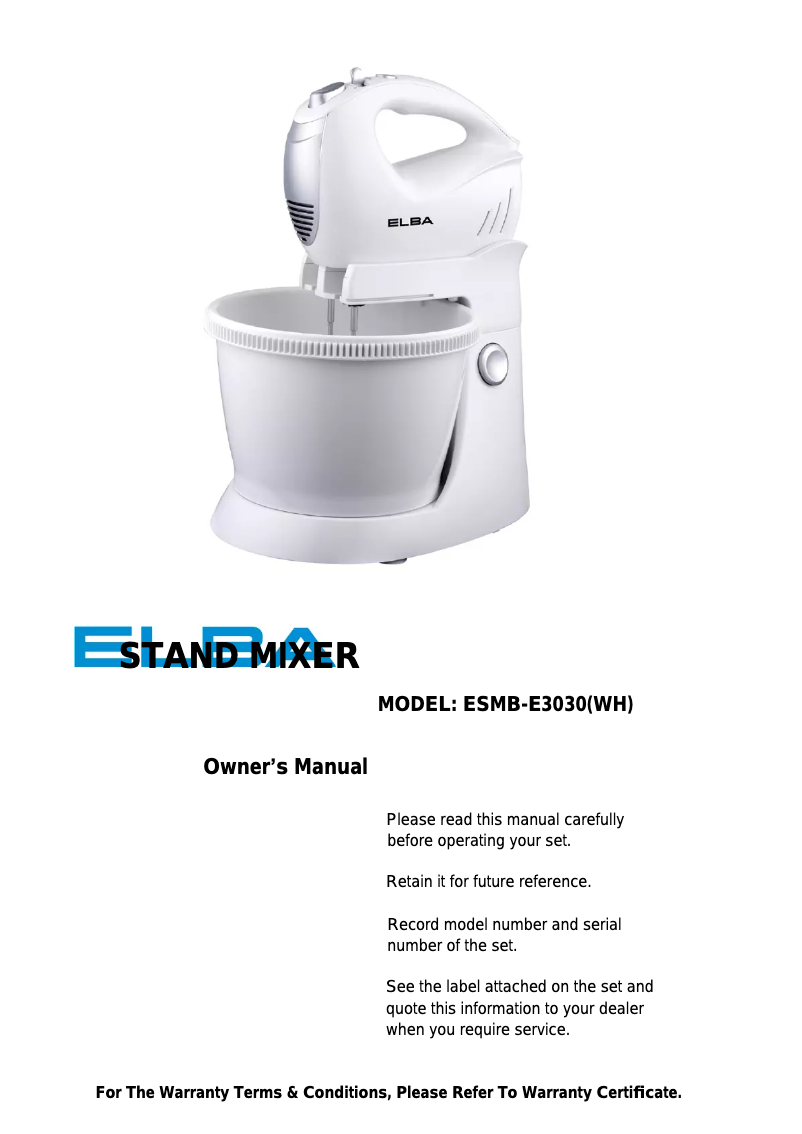 First page image of the manual for ESMB-E3030(WH)