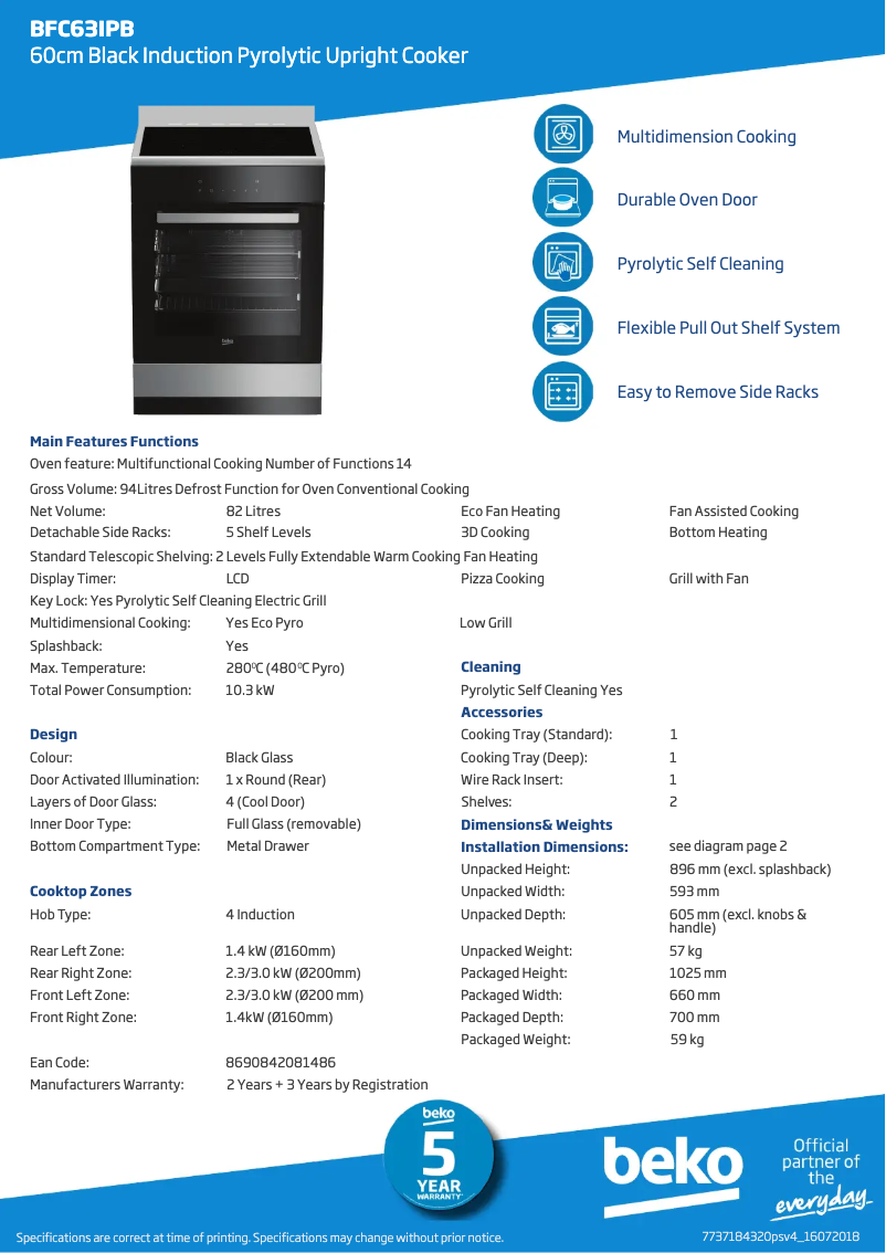 Page 1 of the manual Technical Sheet Beko BFC63IPB
