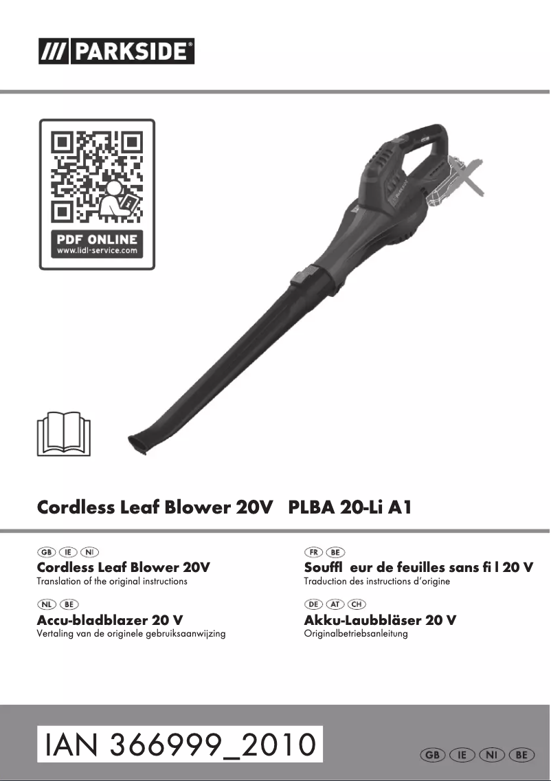 First page image of the manual for PLBA 20-Li A1