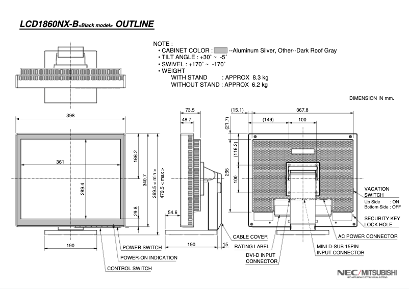 First page image of the manual for MultiSync LCD1860NXBK