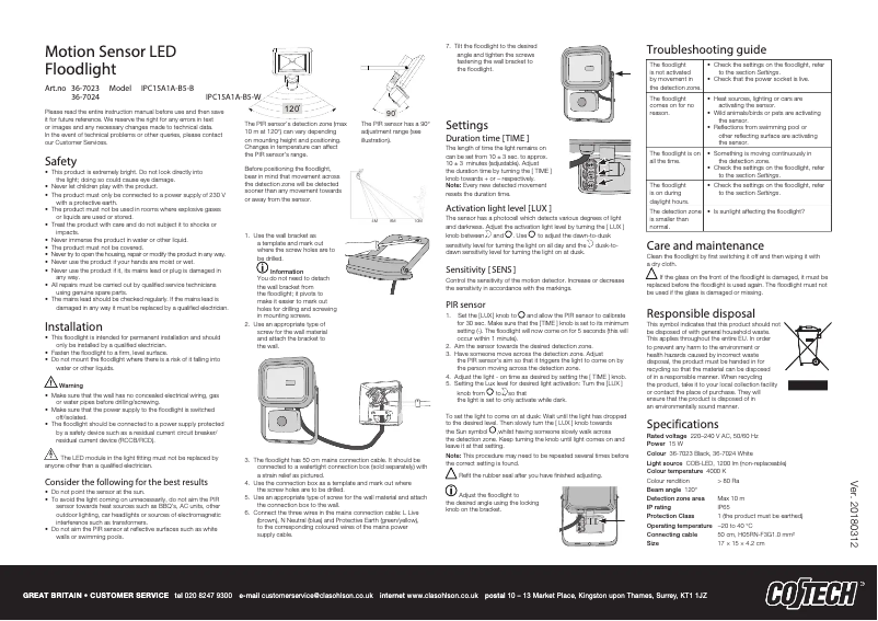 First page image of the manual for IPC15A1A-BS