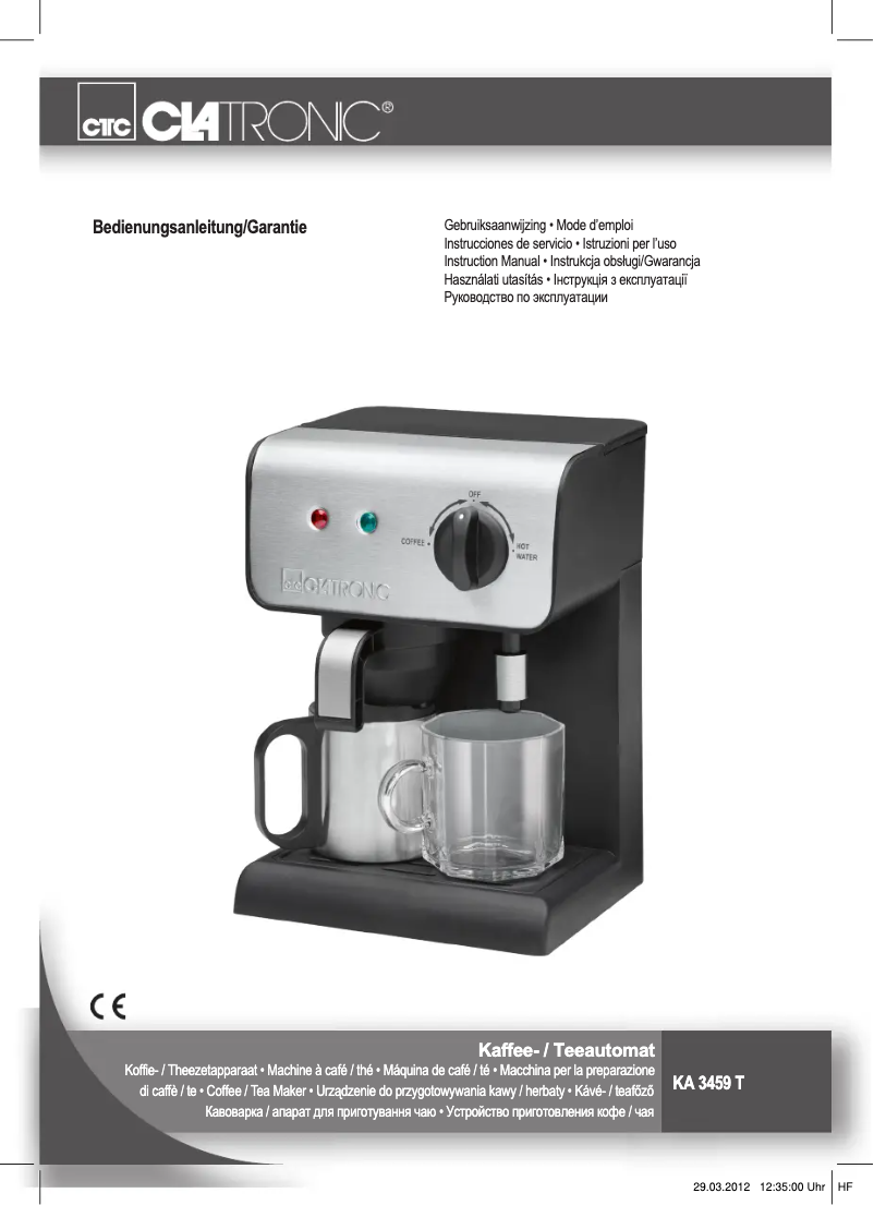 Page 1 of the manual User Manual Clatronic KA 3459