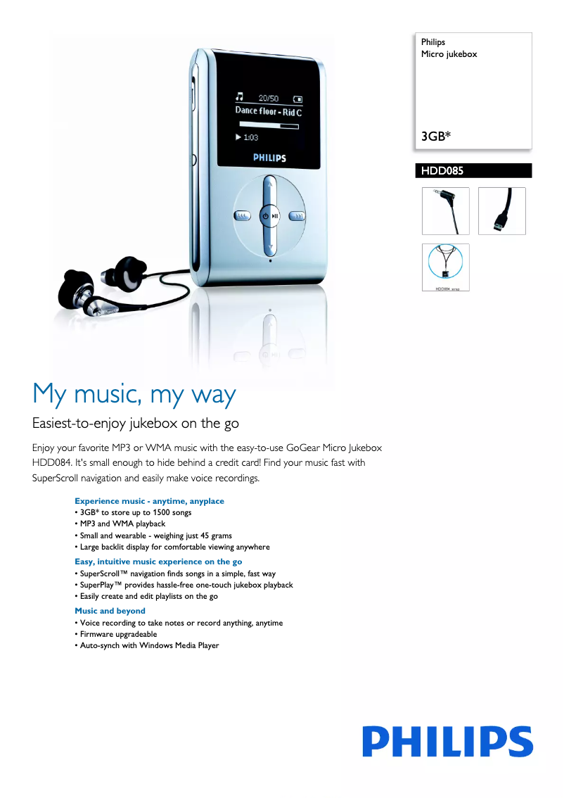 Page 1 of the manual Brochure Philips GoGear HDD085