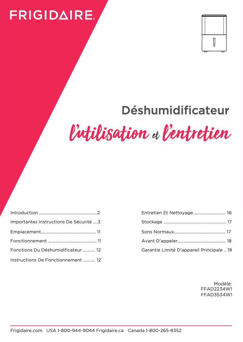 First page image of the manual for FFAD3534W1