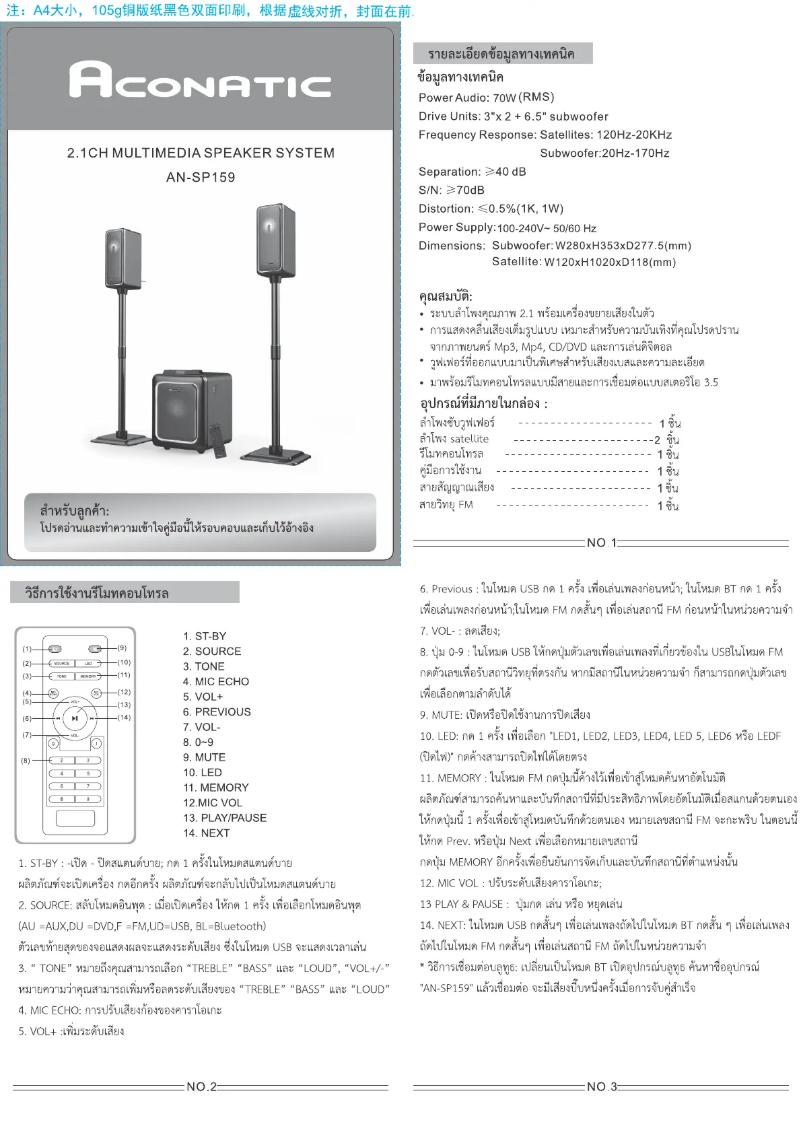 First page image of the manual for AN-SP159