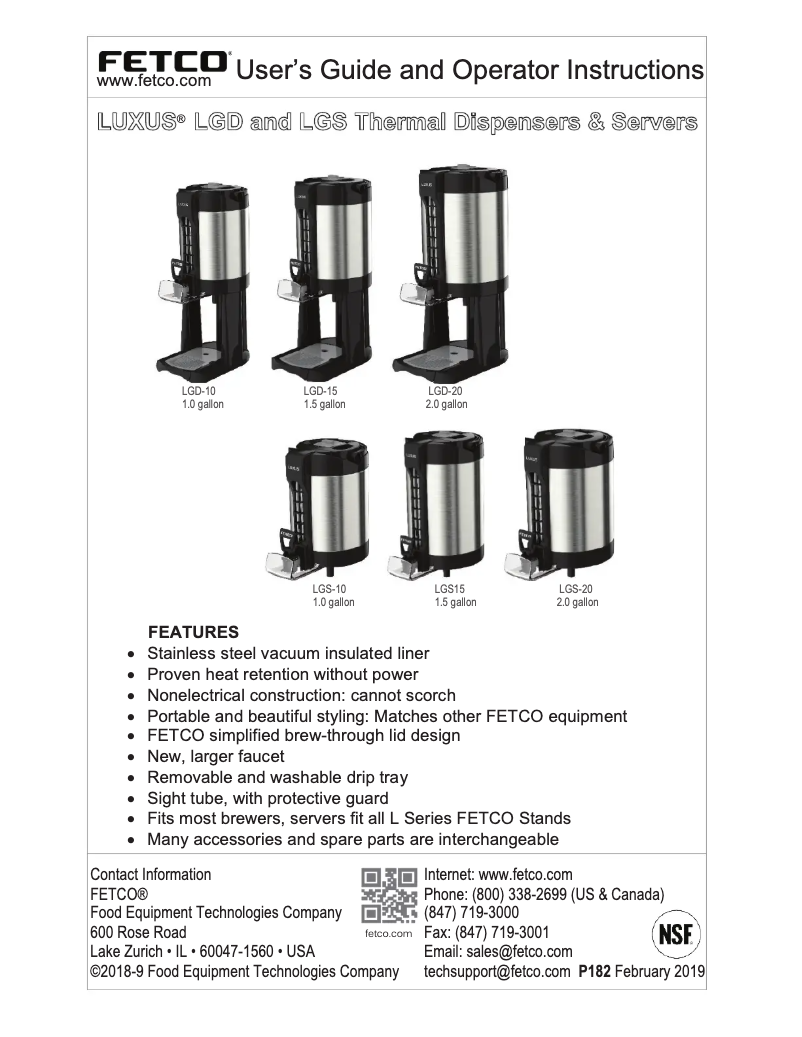 Page 1 of the manual User Manual Fetco Luxus LGS-10