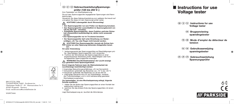 Page 1 of the manual User Manual Parkside IAN 317174