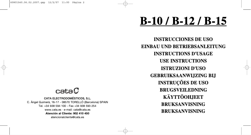 Page 1 of the manual User Manual CATA B-10