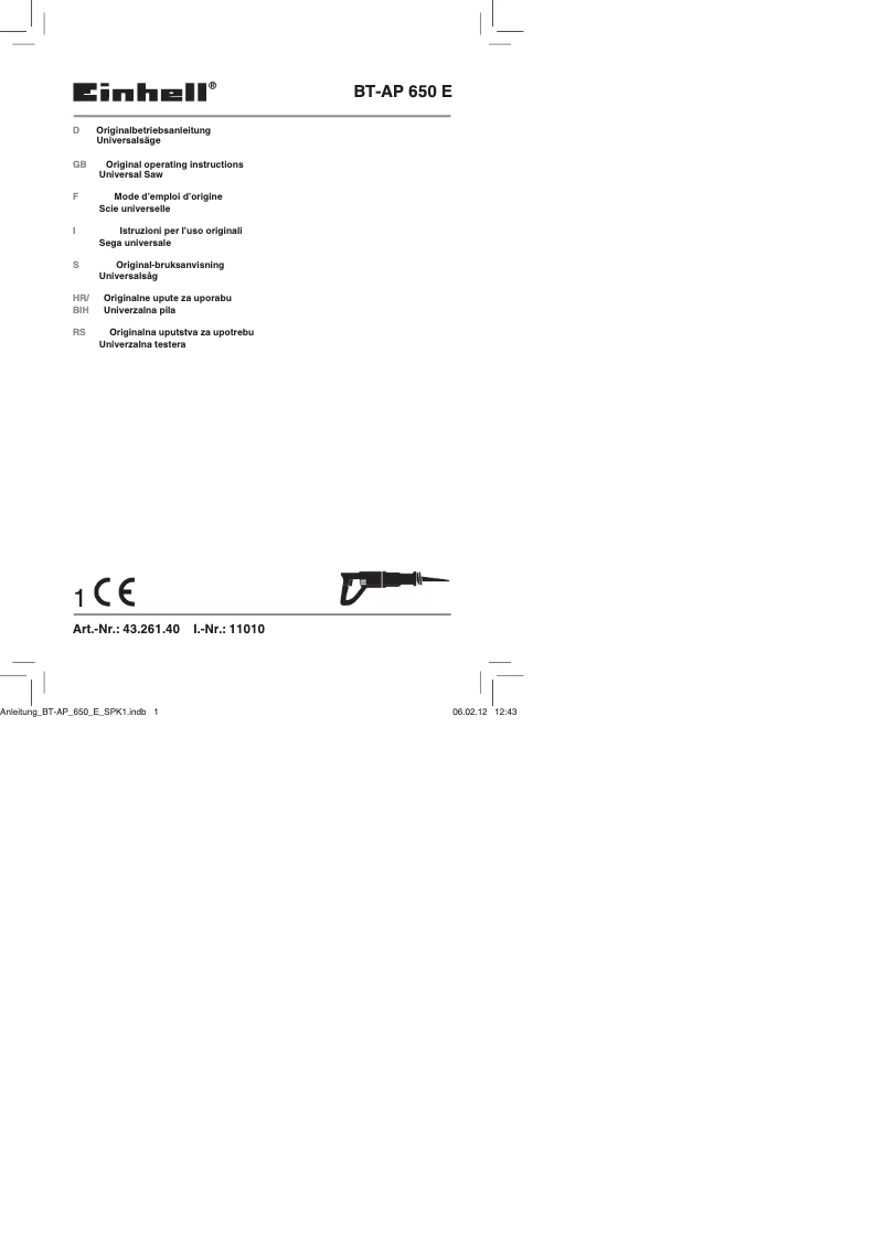 Page 1 of the manual User Manual Einhell BT-AP 650 E