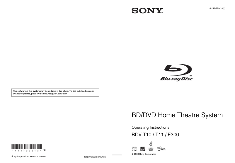 Page 1 of the manual User Manual Sony BDV-T10