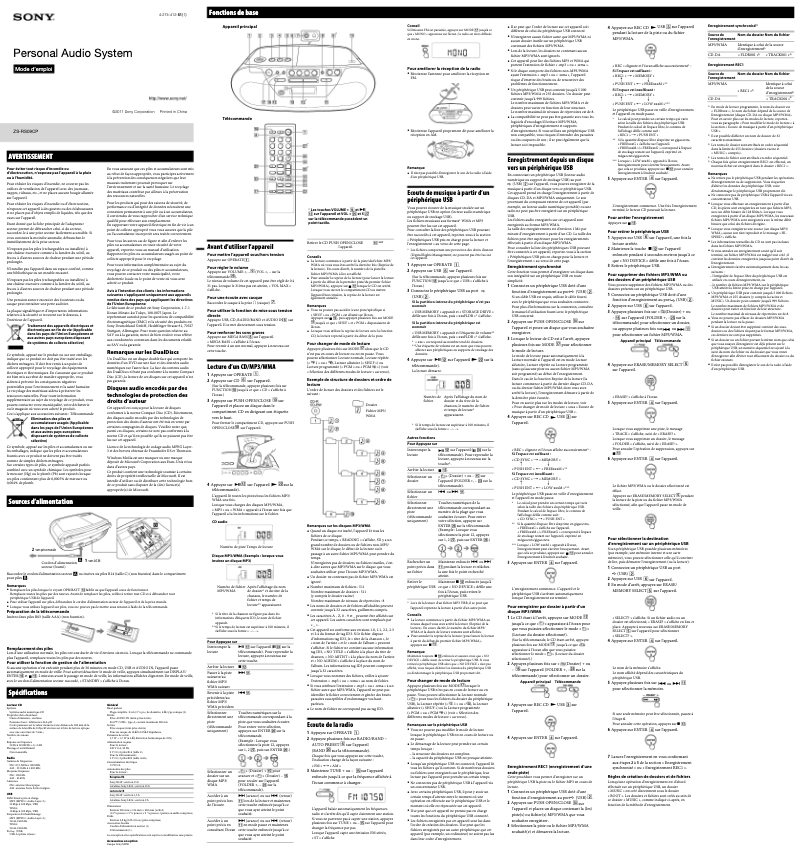 First page image of the manual for ZS-RS09CP