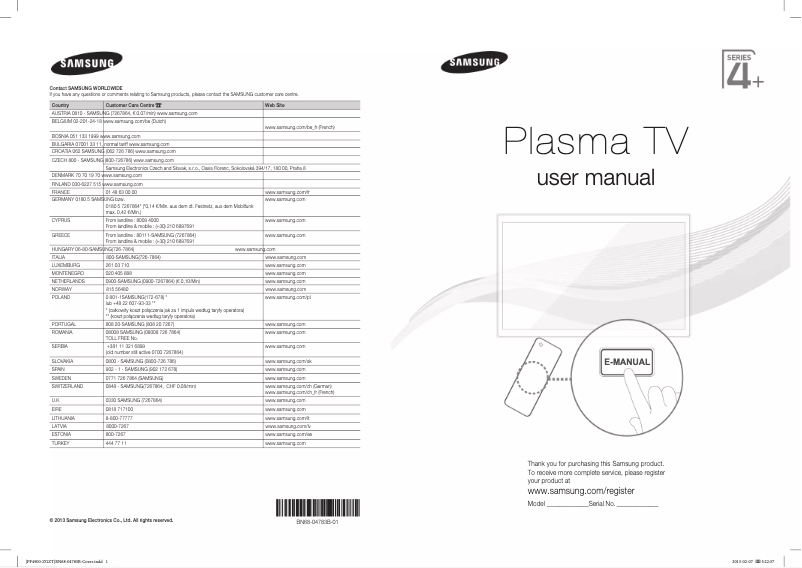 Page 1 of the manual User Manual Samsung PS51F4900AK