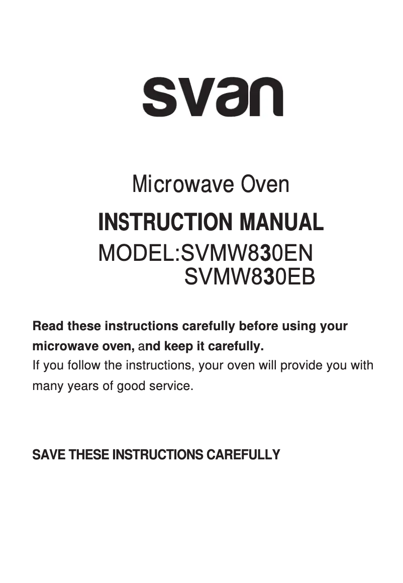 First page image of the manual for SVMW830EB