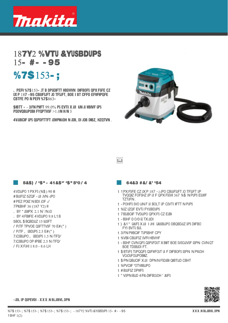 Page 1 of the manual Technical Sheet Makita DVC153LZ