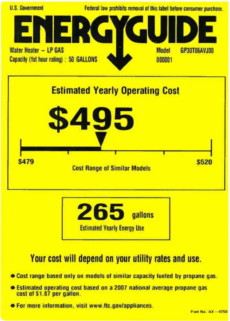 Page 1 of the manual Energy Label GE GP30T06AVJ