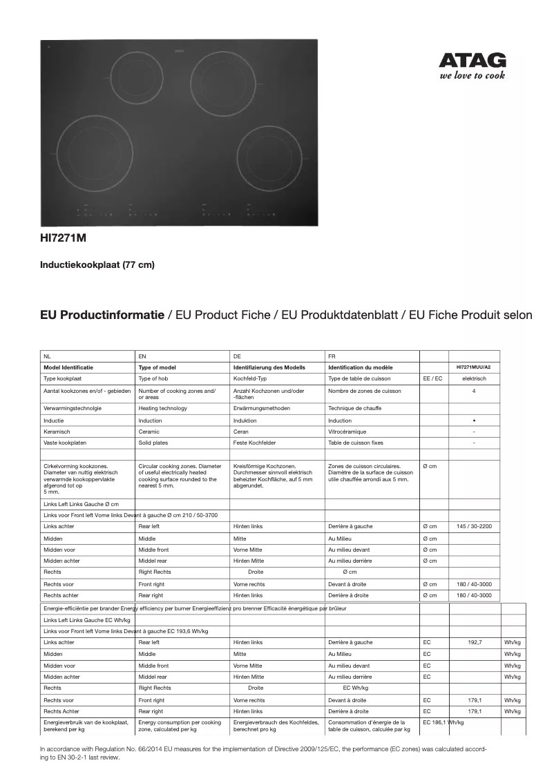Page 1 of the manual Technical Sheet Atag HI7271M