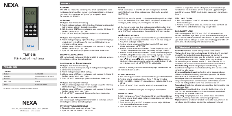 Page 1 of the manual User Manual Nexa TMT-918