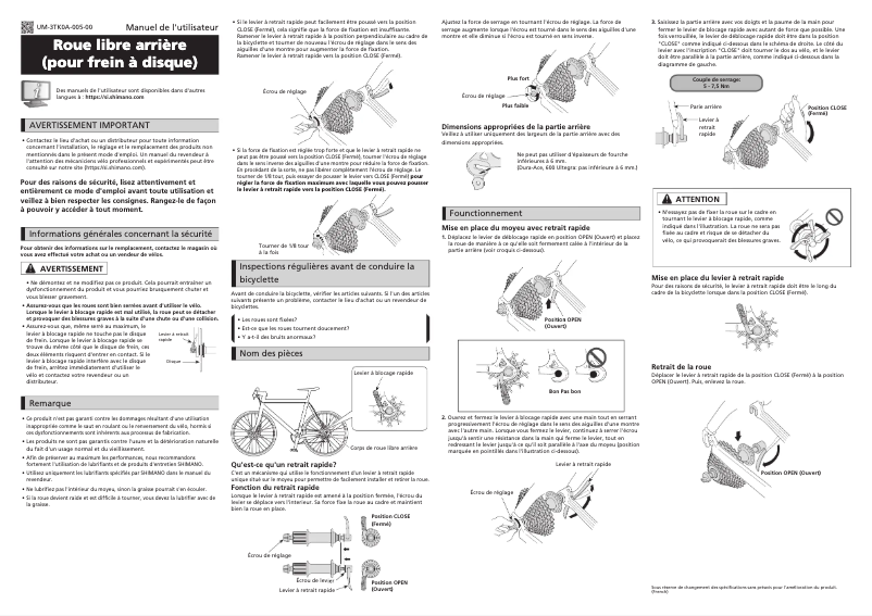 Page 1 of the manual User Manual Shimano FH-M4050