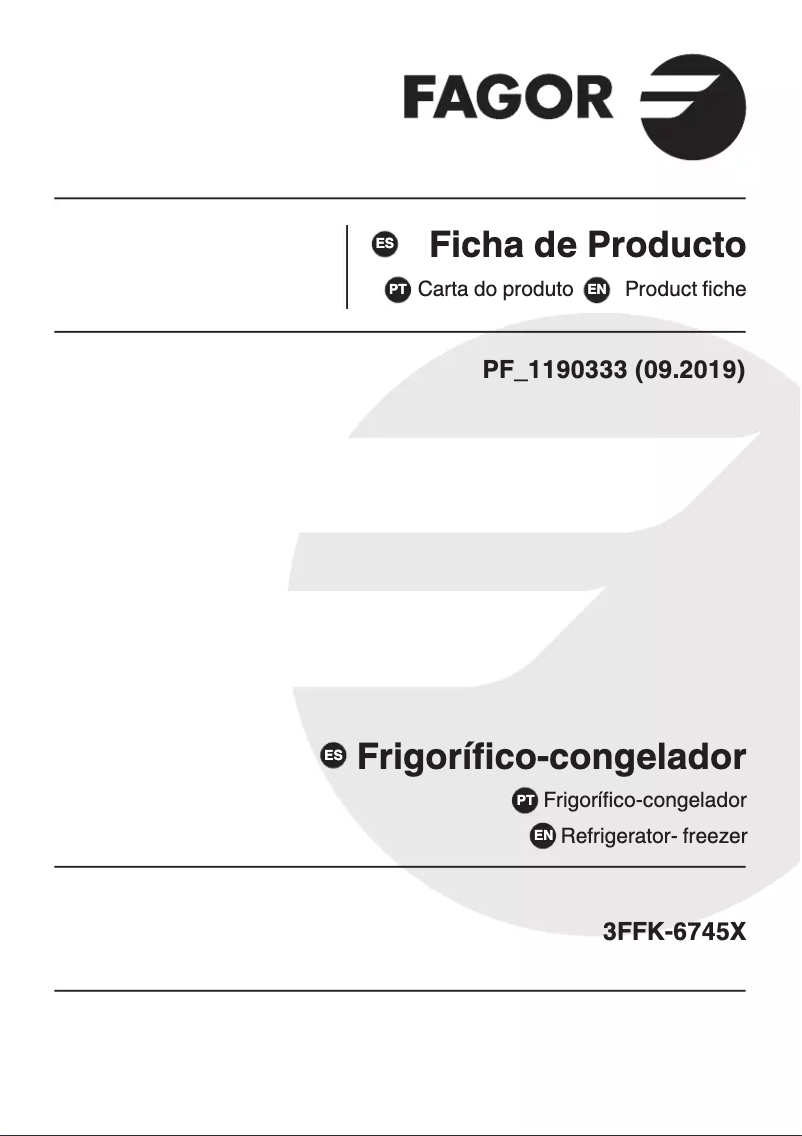 Page 1 of the manual Technical Sheet Fagor 3FFK-6745X