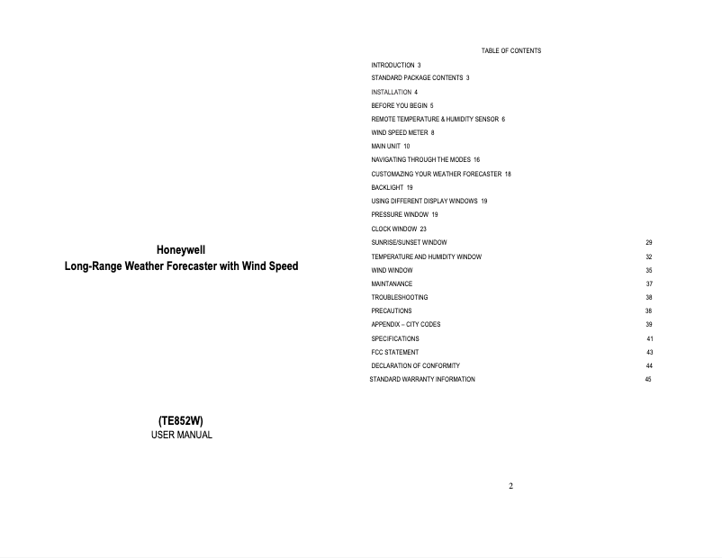 First page image of the manual for TE852W