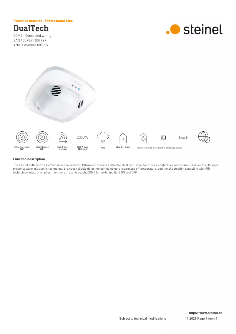 Page 1 of the manual Technical Sheet Steinel DualTech COM1