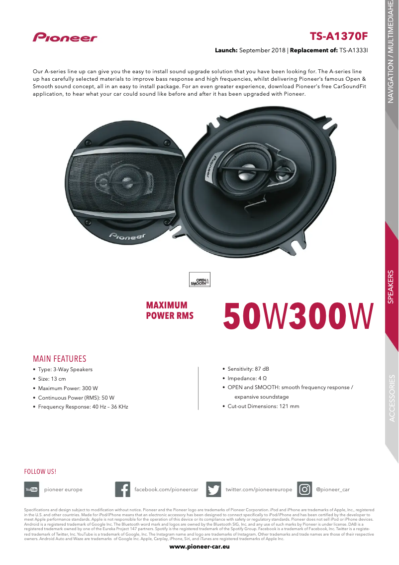 Page 1 de la notice Manuel utilisateur Pioneer TS-A1370F