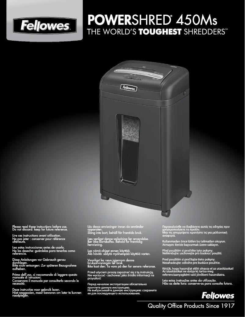 First page image of the manual for Powershred MS-450CS