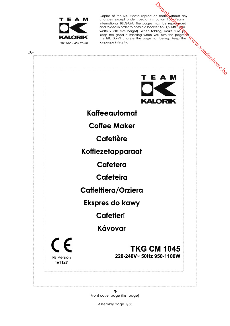 Page 1 of the manual User Manual Kalorik TKG CM 1045 RWD